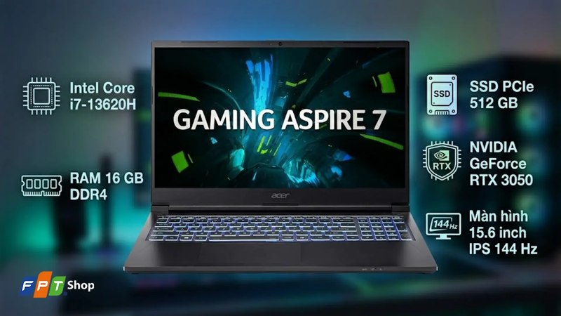 laptop cho sinh viên thiết kế đồ họa 2026 - Laptop Acer Gaming Aspire 7 A715-59G-78WG