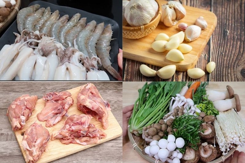 Nguyên liệu cần chuẩn bị cho món lẩu nấm hải sản