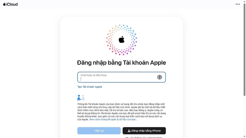 Truy cập website iCloud