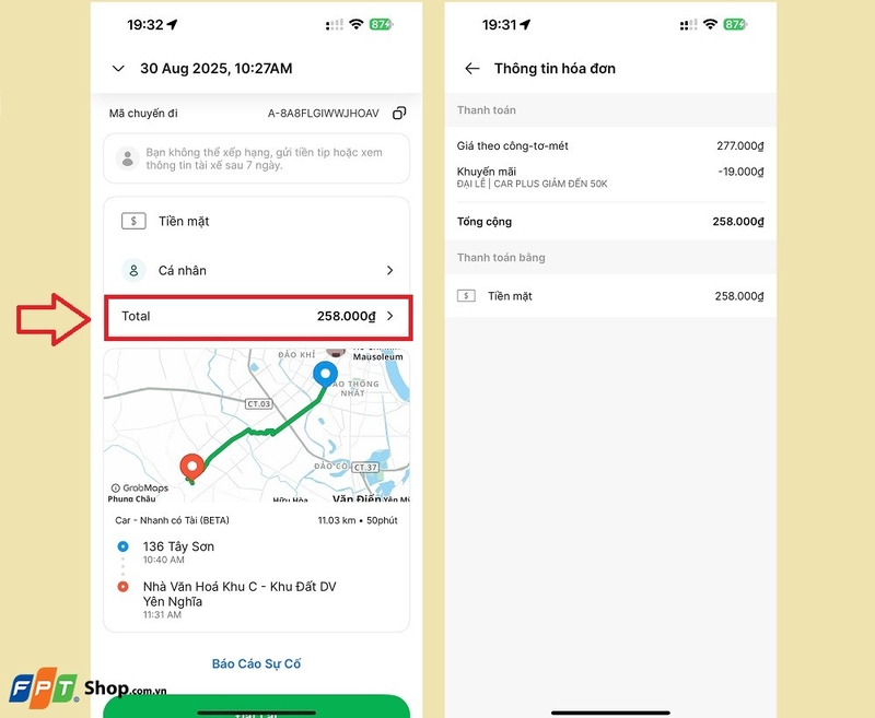 lấy hóa đơn grab 8