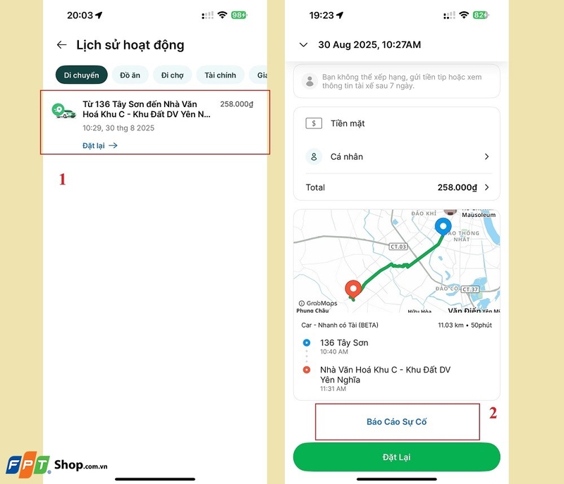 lấy hóa đơn grab 4