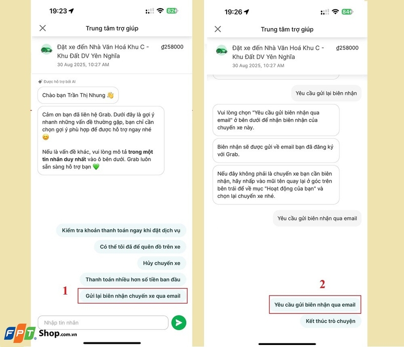 lấy hóa đơn grab 5