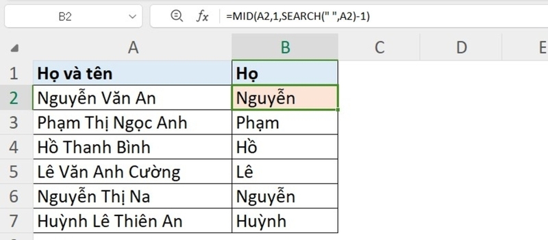 Ứng dụng hàm MID để lấy tách thông tin cần thiết