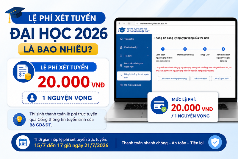 Lệ phí xét tuyển đại học 2026 là bao nhiêu?