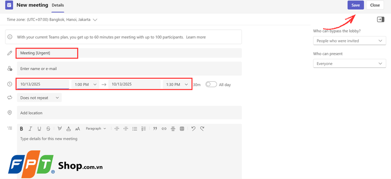 Nhập thông tin cuộc họp