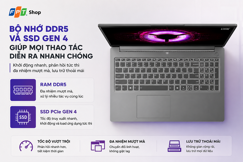 Bộ nhớ DDR5 và SSD Gen 4 giúp mọi thao tác diễn ra nhanh chóng
