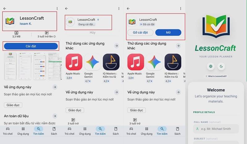 Cách tải về ứng dụng Lessoncraft cho thiết bị Android của bạn