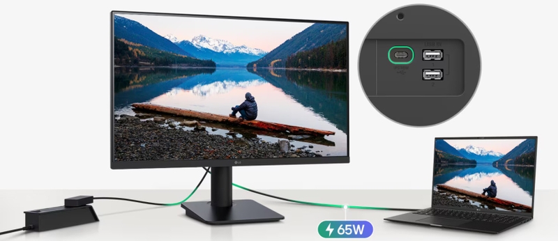 Màn hình LG 27MS570B-B - Cổng USB-C hỗ trợ xuất hình và cấp nguồn 65W