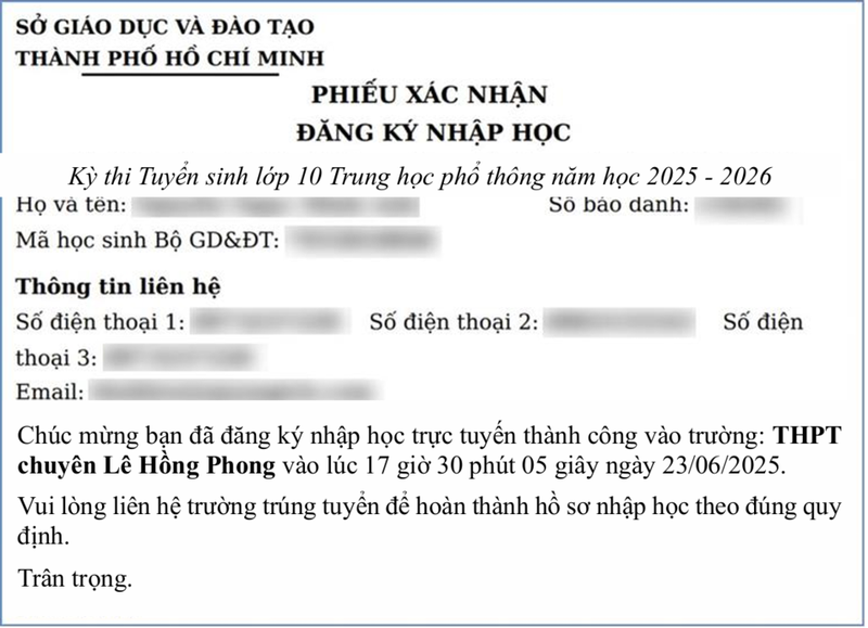 Bước 4: Sau khi xác nhận nhập học thành công, hãy xuất phiếu xác nhận đăng ký nhập học