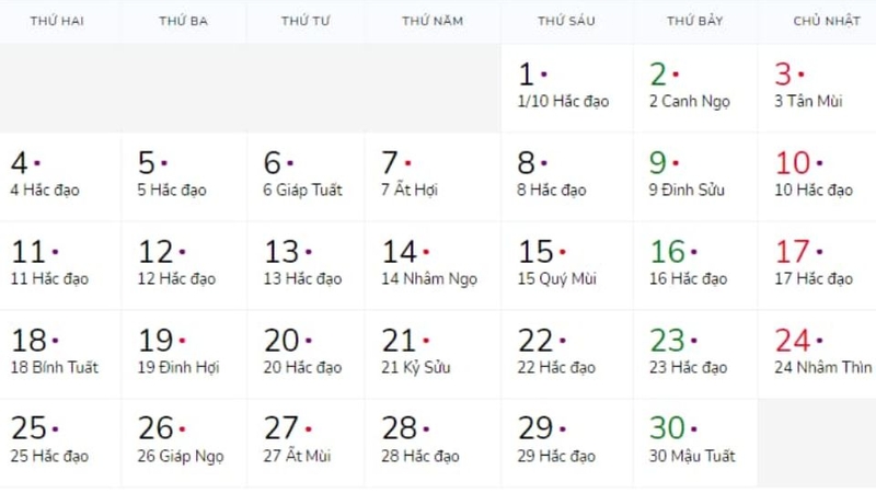 Tổng quan về lịch âm tháng 10 2024