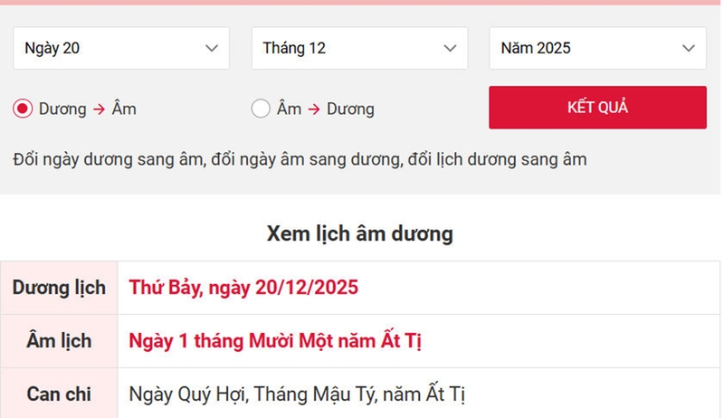 Lịch âm tháng 11/2025 - 04
