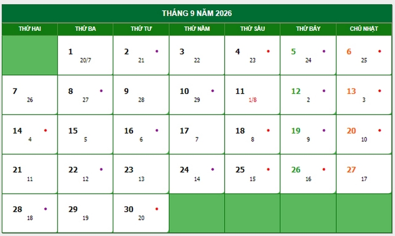 lịch âm tháng 9 2026 ảnh 1