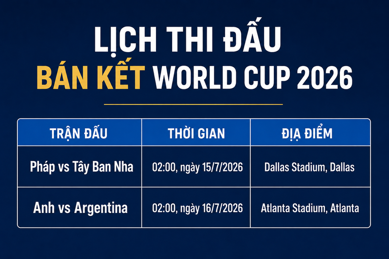 Lịch thi đấu bán kết World Cup 2026