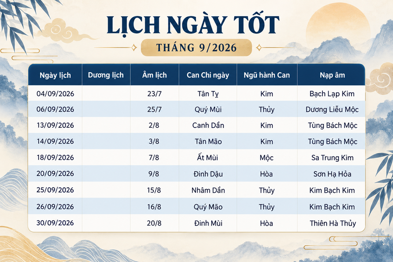 xem lịch cắt tóc trong tháng 9 năm 2026