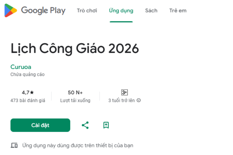 Cách tải ứng dụng Lịch Công Giáo 2026