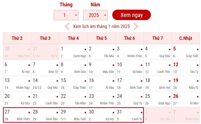 Lịch nghỉ Tết Âm lịch 2025 các ngân hàng 2