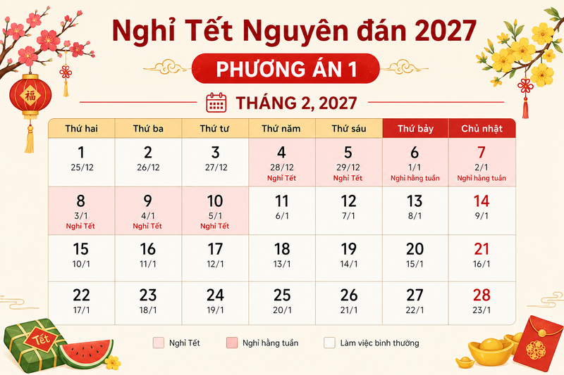 Phương án 1: Nghỉ 7 ngày liên