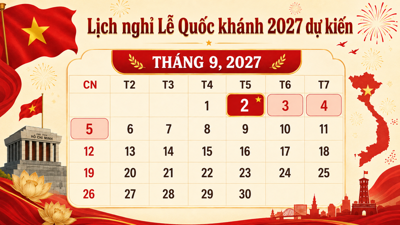 Lịch nghỉ Lễ Quốc khánh 2027 dự kiến