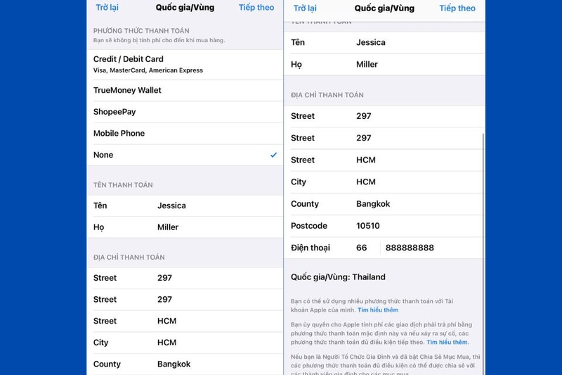 Điền các thông tin cần thiết để hoàn tất quá trình đổi vùng