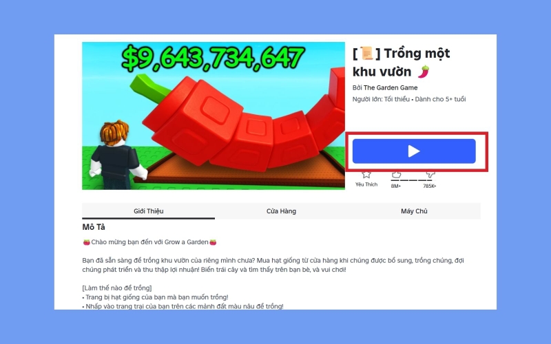 Bước 1: Chọn link máy chủ riêng cho Grow A Garden phù hợp