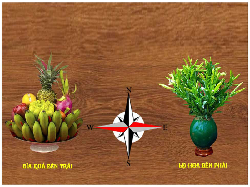 Trên bàn thờ đặt 1 lọ hoa