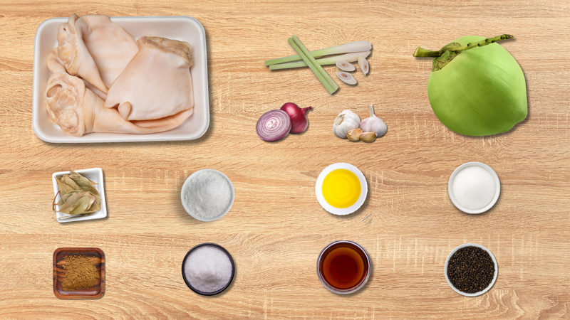 Nguyên liệu thực hiện món tai heo khìa nước dừa