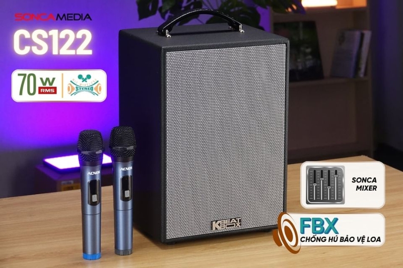 Loa Karaoke xách tay SONCAMEDIA CS122 có khả năng chống di tần hiện đại hú