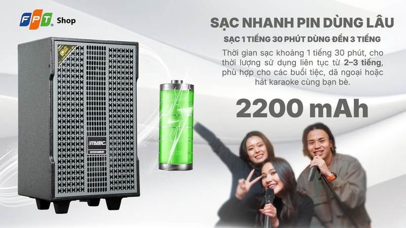 Sạc nhanh, thời lượng pin lên đến 3 tiếng