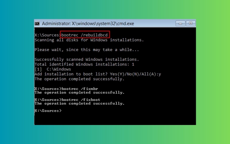 Xây dựng lại Boot Configuration Data (BCD)