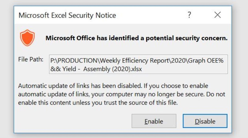 Lỗi Automatic update of links has been disabled hình 8