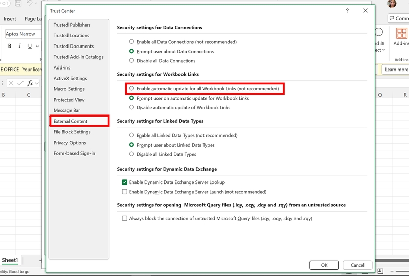 Lỗi Automatic update of links has been disabled hình 3