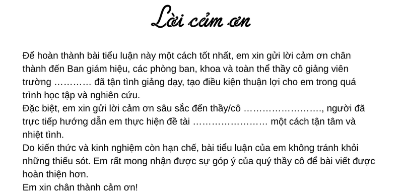Mẫu lời cảm ơn 1