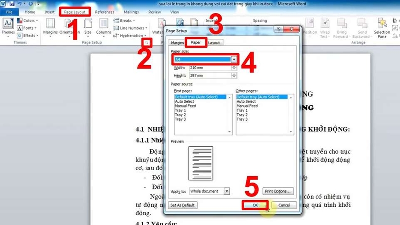Thiết lập khổ giấy A4 trong Page Setup