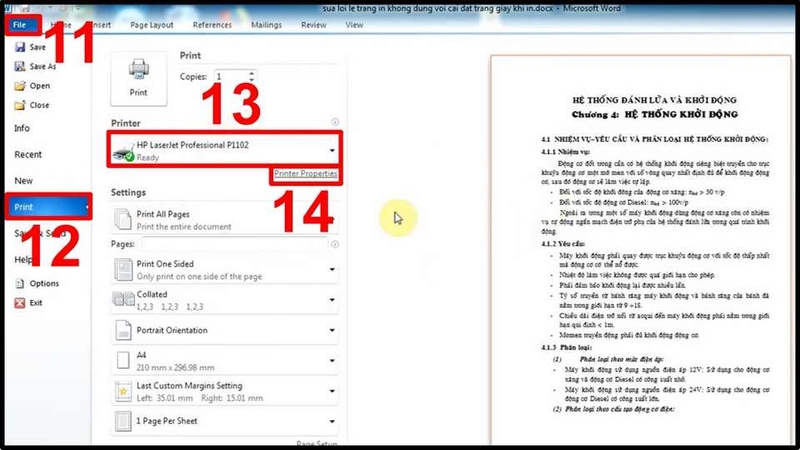 Mở giao diện cài đặt máy in (Printer Properties)
