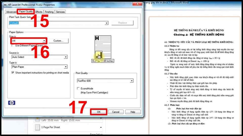 Đồng bộ khổ giấy A4 trực tiếp trên máy in