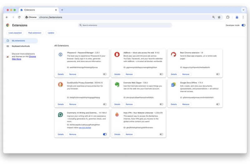Kiểm tra tiện ích mở rộng (extensions)