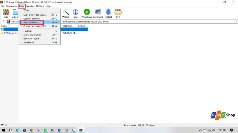 Dùng tính năng Repair Archive trên WinRAR