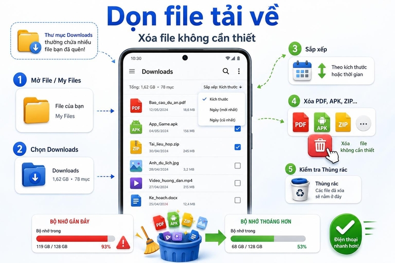 lỗi đầy bộ nhớ điện thoại Android 123