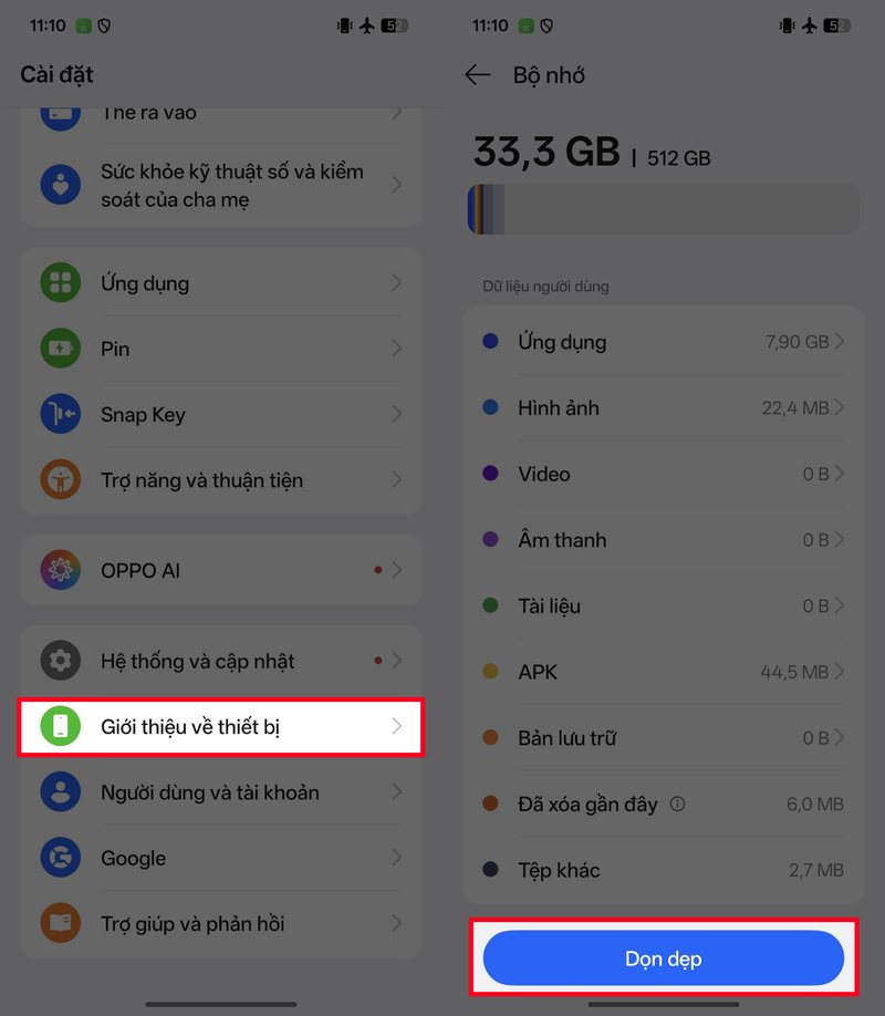 lỗi đầy bộ nhớ điện thoại OPPO 2