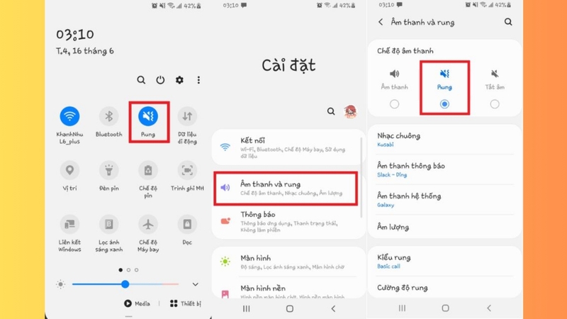 Kiểm tra cài đặt chế độ rung