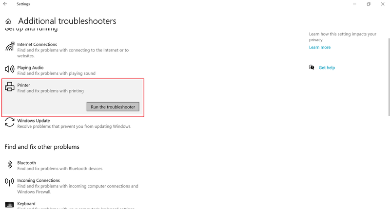 Chạy Windows Printer Troubleshooter