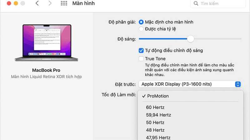 Thay đổi tần số quét màn hình cho MacBook Pro 2017