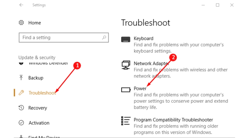 Chạy công cụ Power Troubleshooter để tự động sửa lỗi