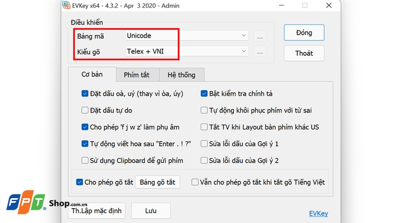 Chọn bảng mã phù hợp trong bộ gõ tiếng Việt