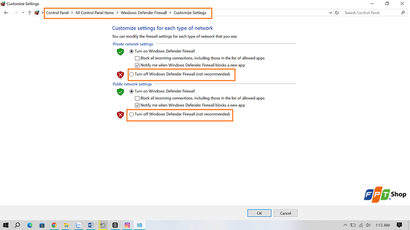 Tắt tường lửa trên Windows