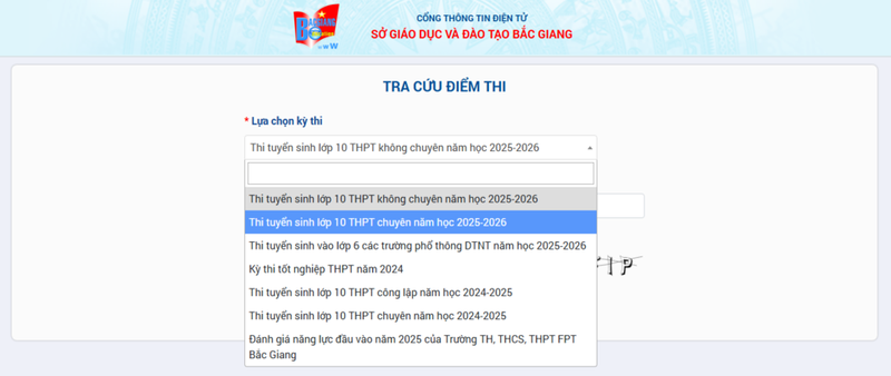 Chọn Thi tuyển sinh lớp 10 THPT không chuyên năm học 2025 - 2026