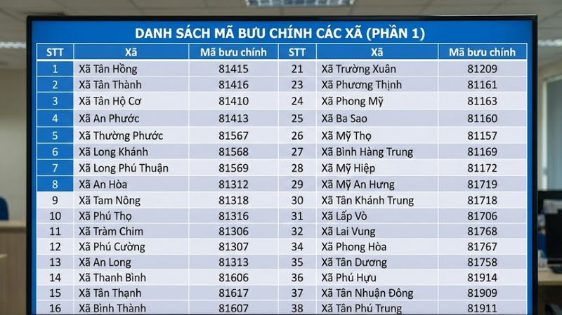 Danh sách mã bưu chính Đồng Tháp theo từng xã 1