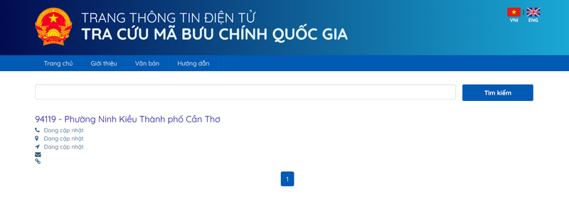 Kết quả tra cứu mã ZIP Cần Thơ