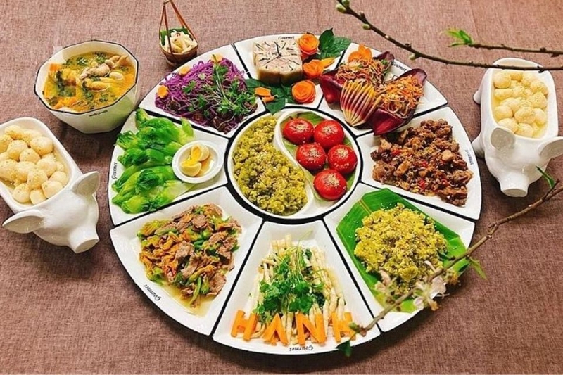 Mâm cơm chay với món thanh mát