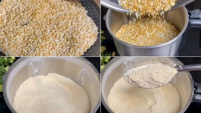 Bước 3: Trộn thính gạo với tép